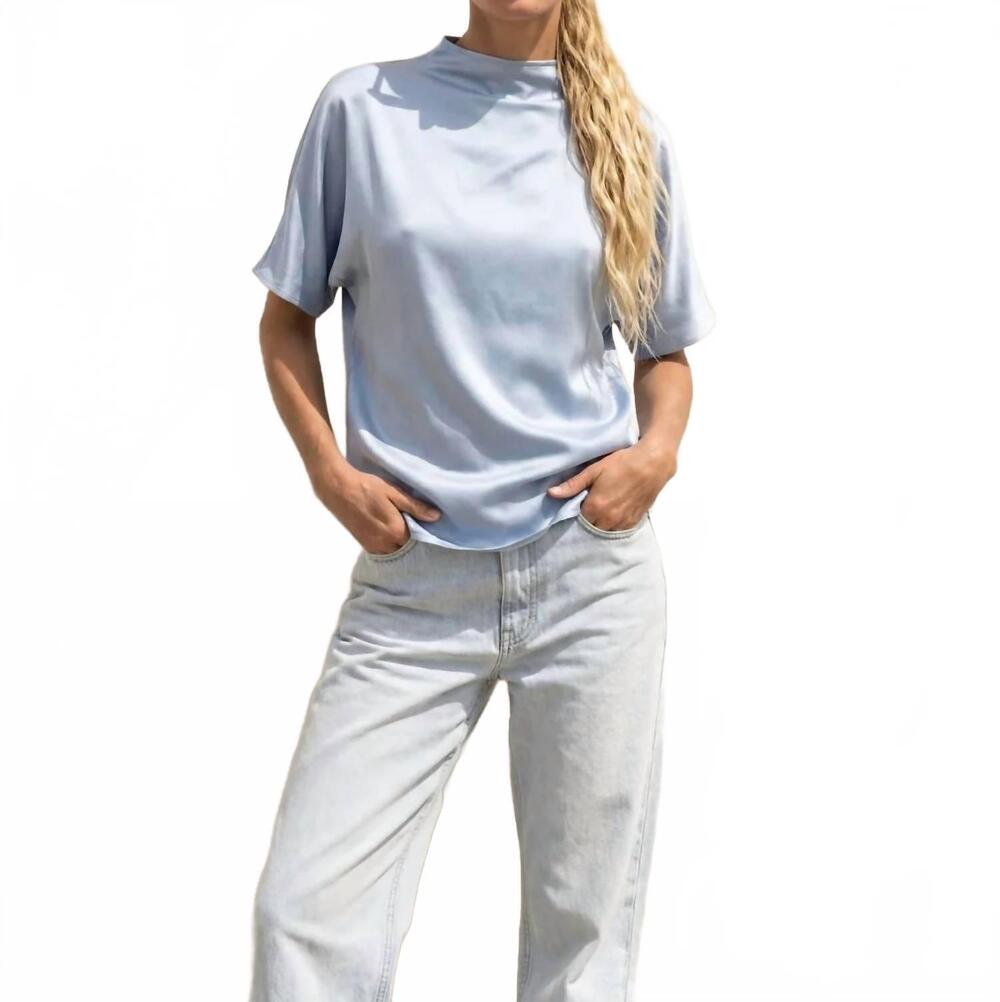 NEW AMANDA MARIA butter satin batwing top in soft blue